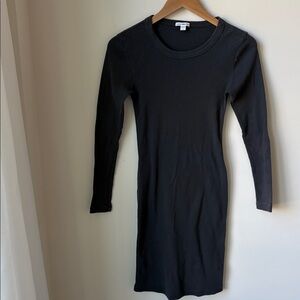 Standard James Perse Long Sleeve Crew Neck Ribbed Dress in Grey Cotton Size S